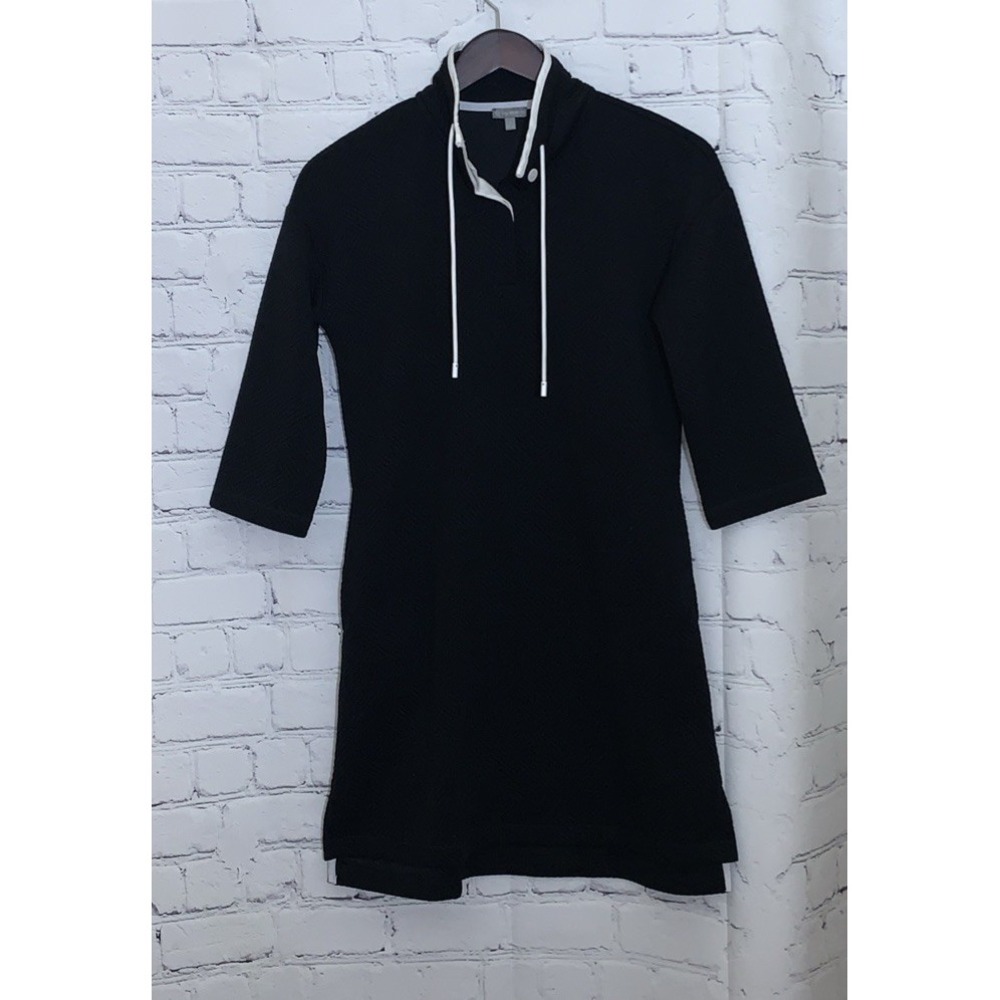 T by Talbots Active Dress Womens Small Black White Trim Popover Henley Pockets